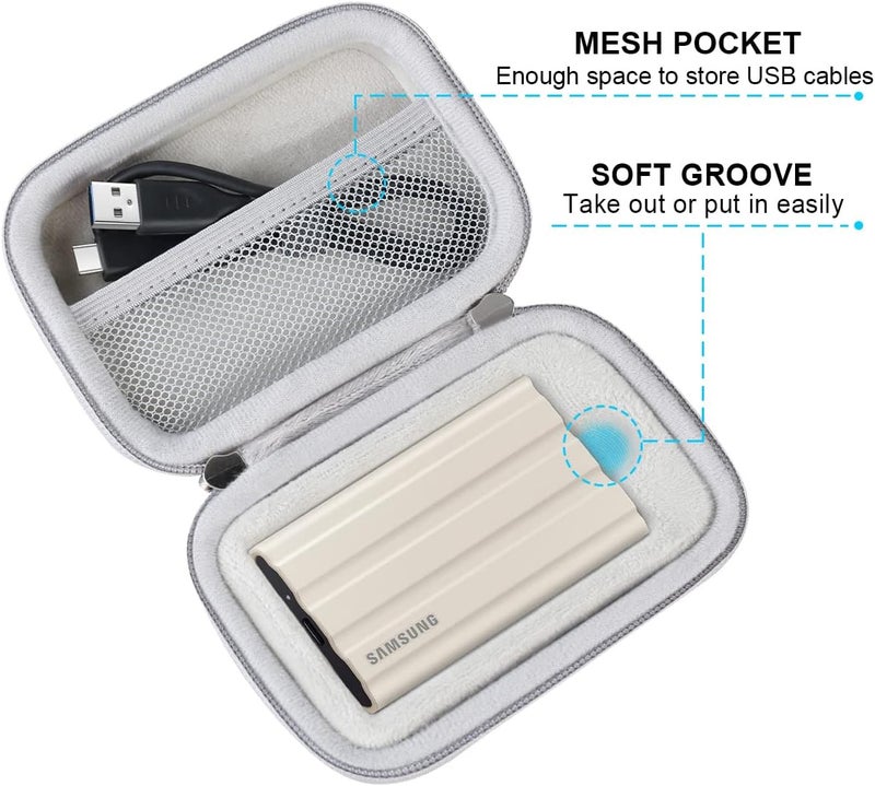 Lacdo Hard Carrying Case for Samsung T7 Shield/Samsung T7 / Touch Portable Solid State Drives 500GB 1TB 2TB 4TB USB 3.2 External SSD Hard EVA Shockproof Storage Travel Bag, Gray - Image 4